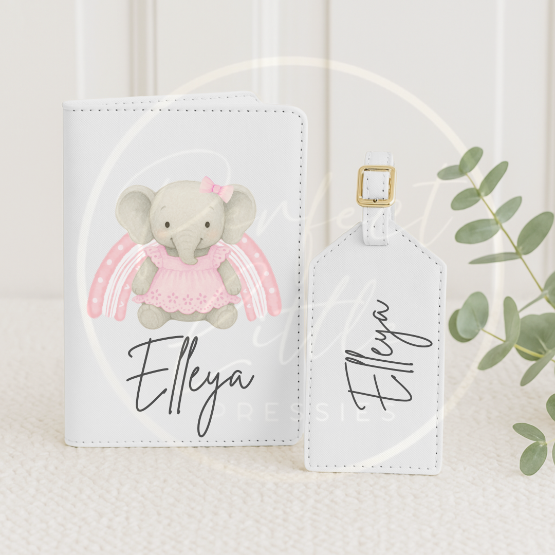 Passport Cover and Luggage Tag Set - Rainbow Elephants