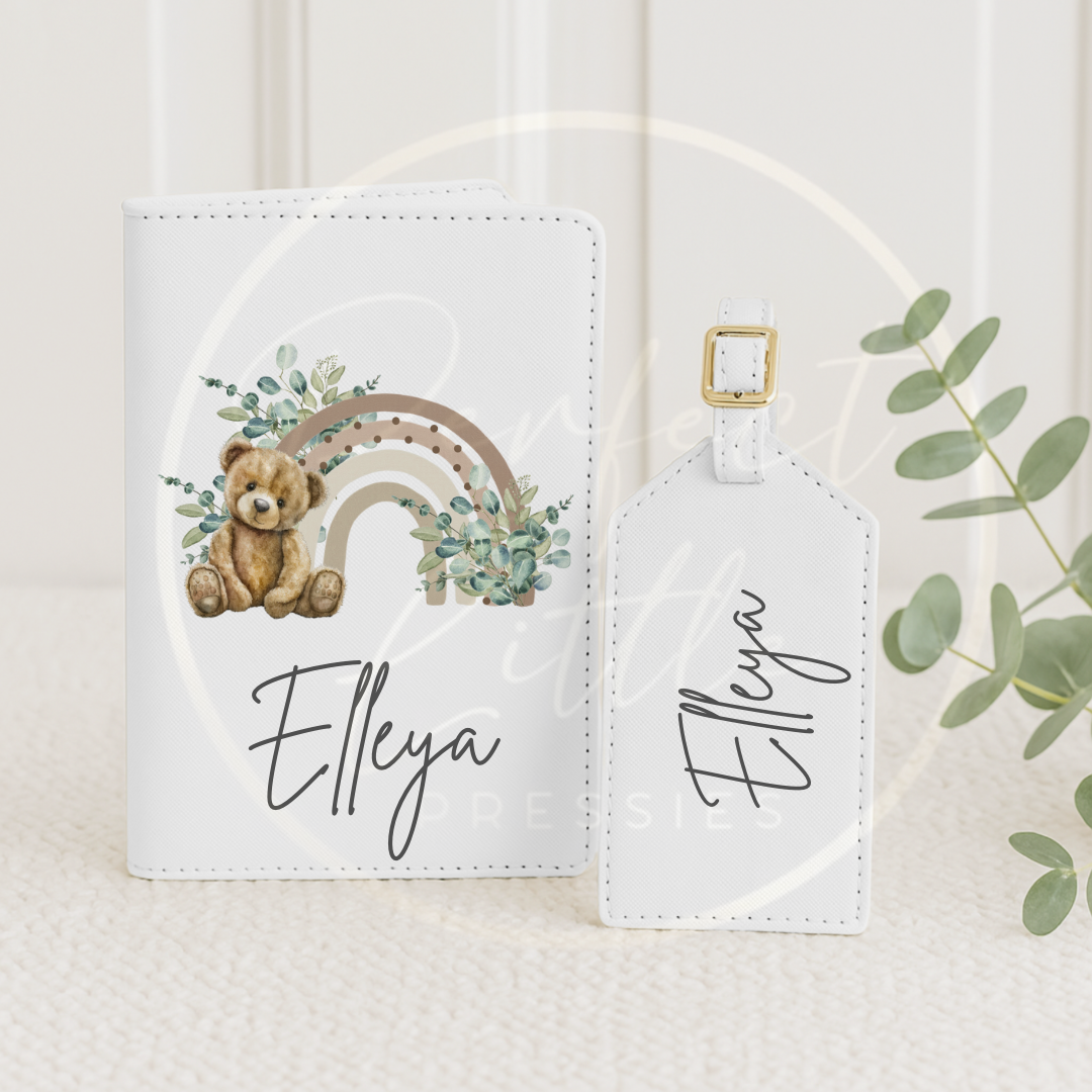 Passport Cover and Luggage Tag Set - Nude Rainbow Bear