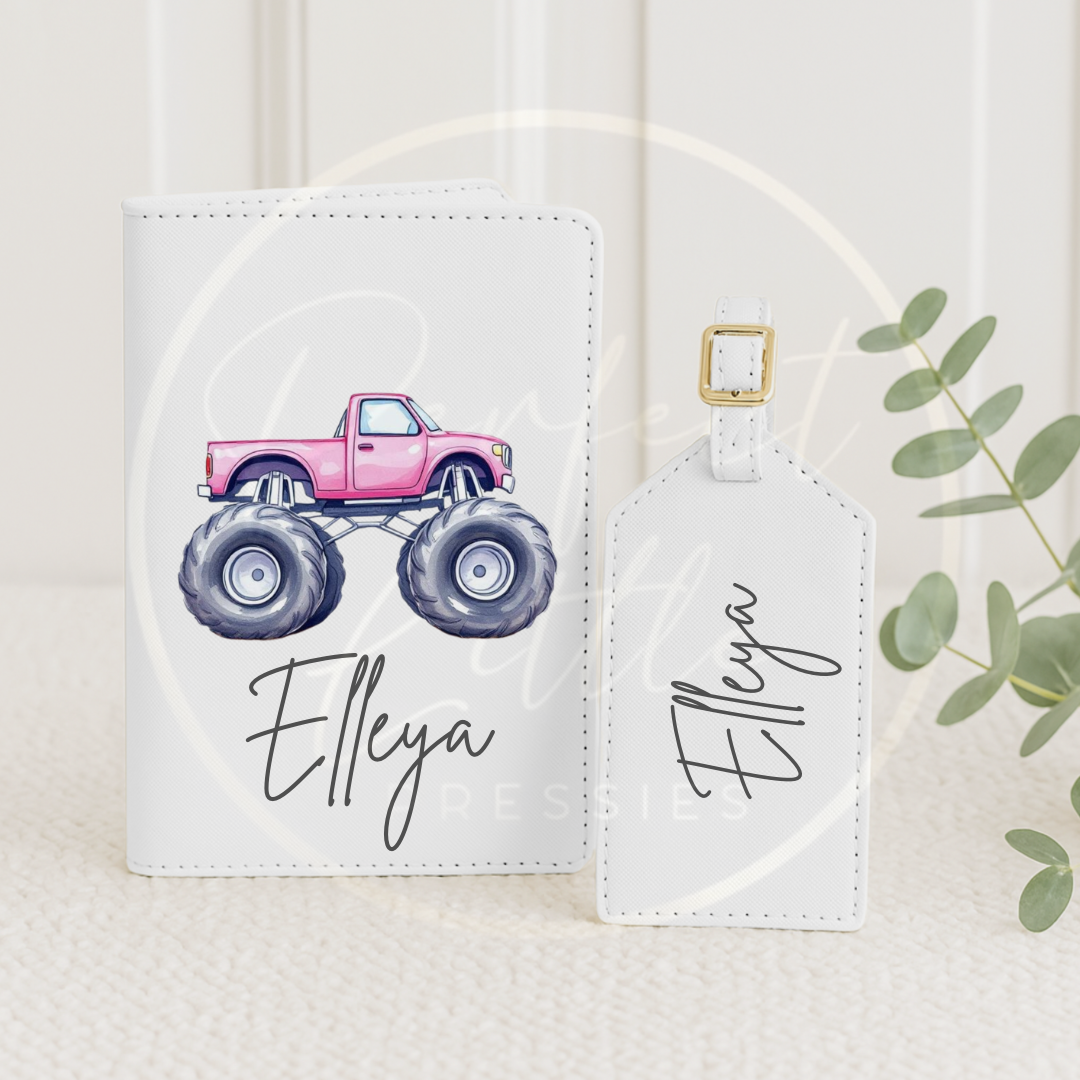 Passport Cover and Luggage Tag Set - Monster Trucks