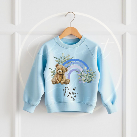 Kids Blue Sweatshirt - Blue Rainbow Design