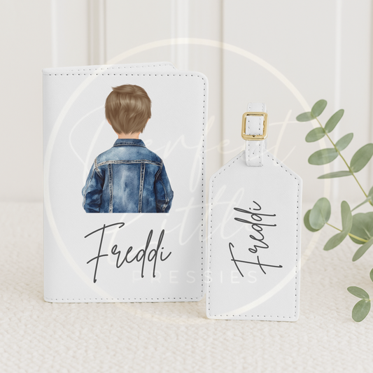 Passport Cover and Luggage Tag Set - Denim Jacket Boy