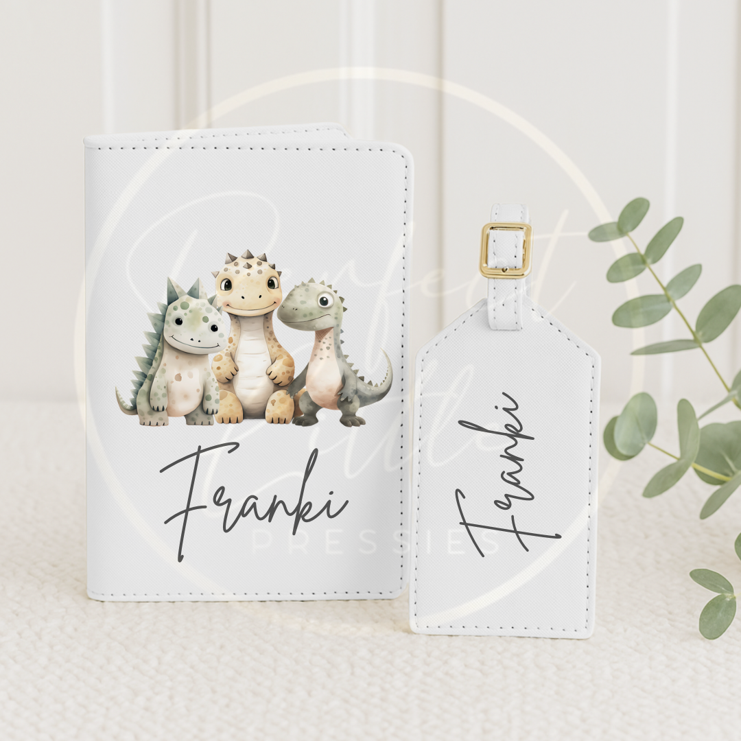 Passport Cover and Luggage Tag Set - Dinosaur Trio