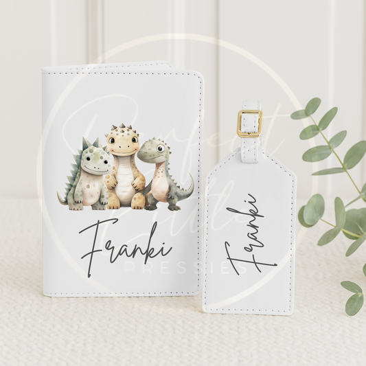 Passport Cover and Luggage Tag Set - Dinosaur Trio