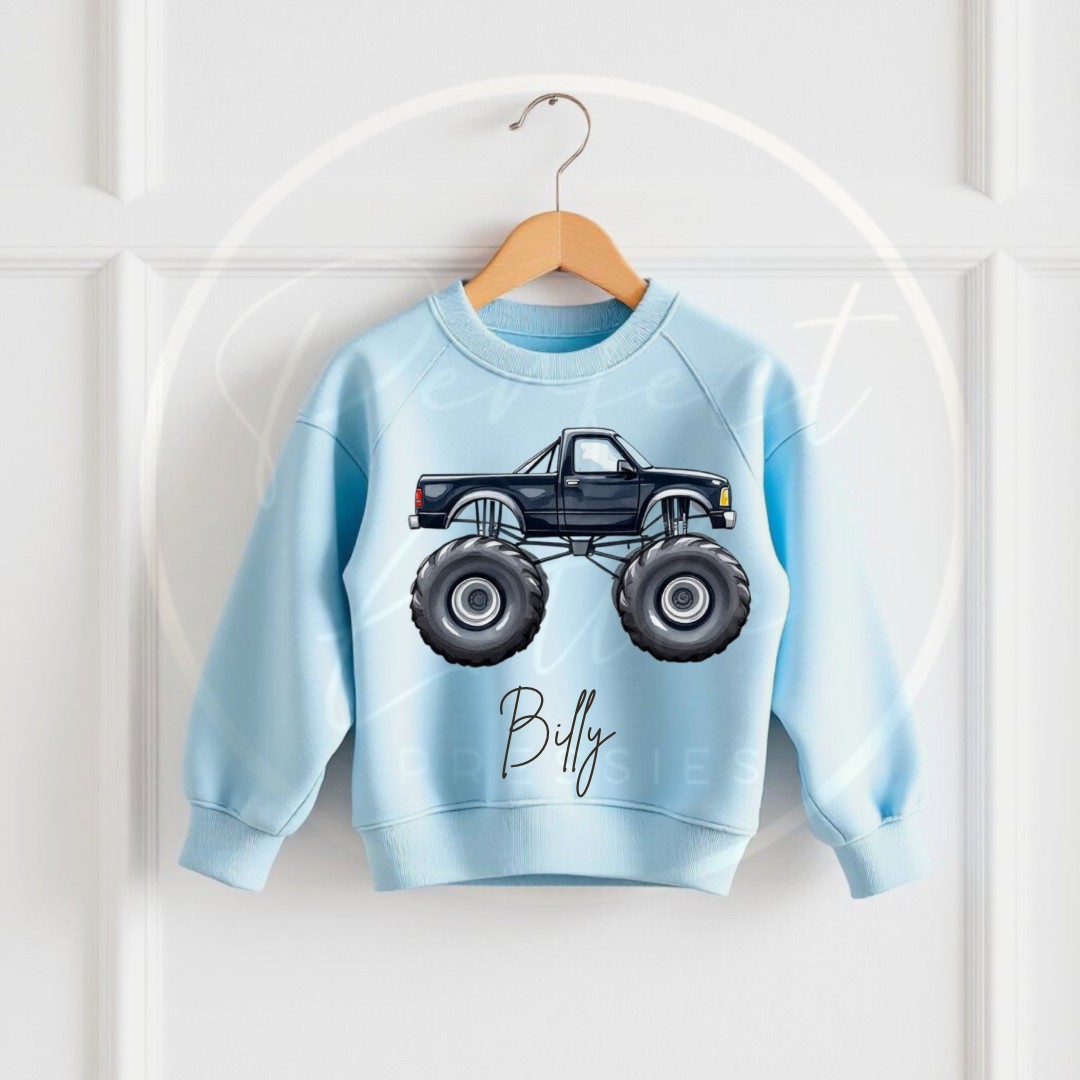 Kids Blue Sweatshirt - Monster Truck Design