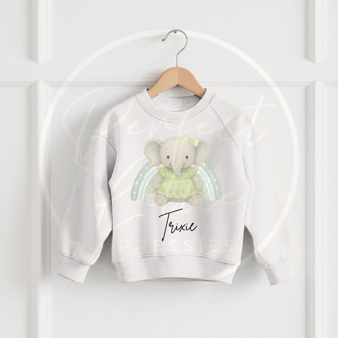 Kids White Sweatshirt - Elephant Rainbow Designs
