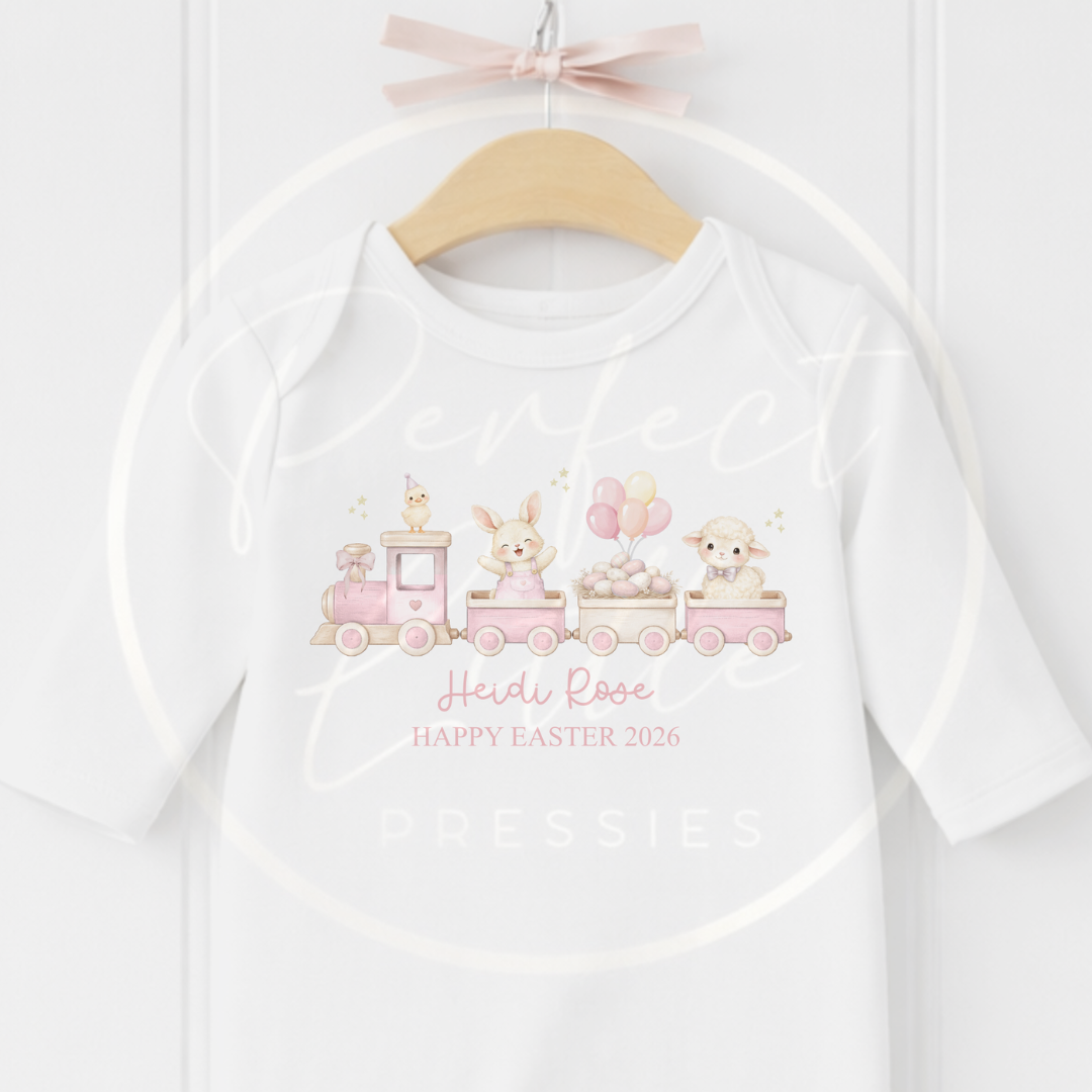 Easter - Pink Bunny Train Sleepsuit