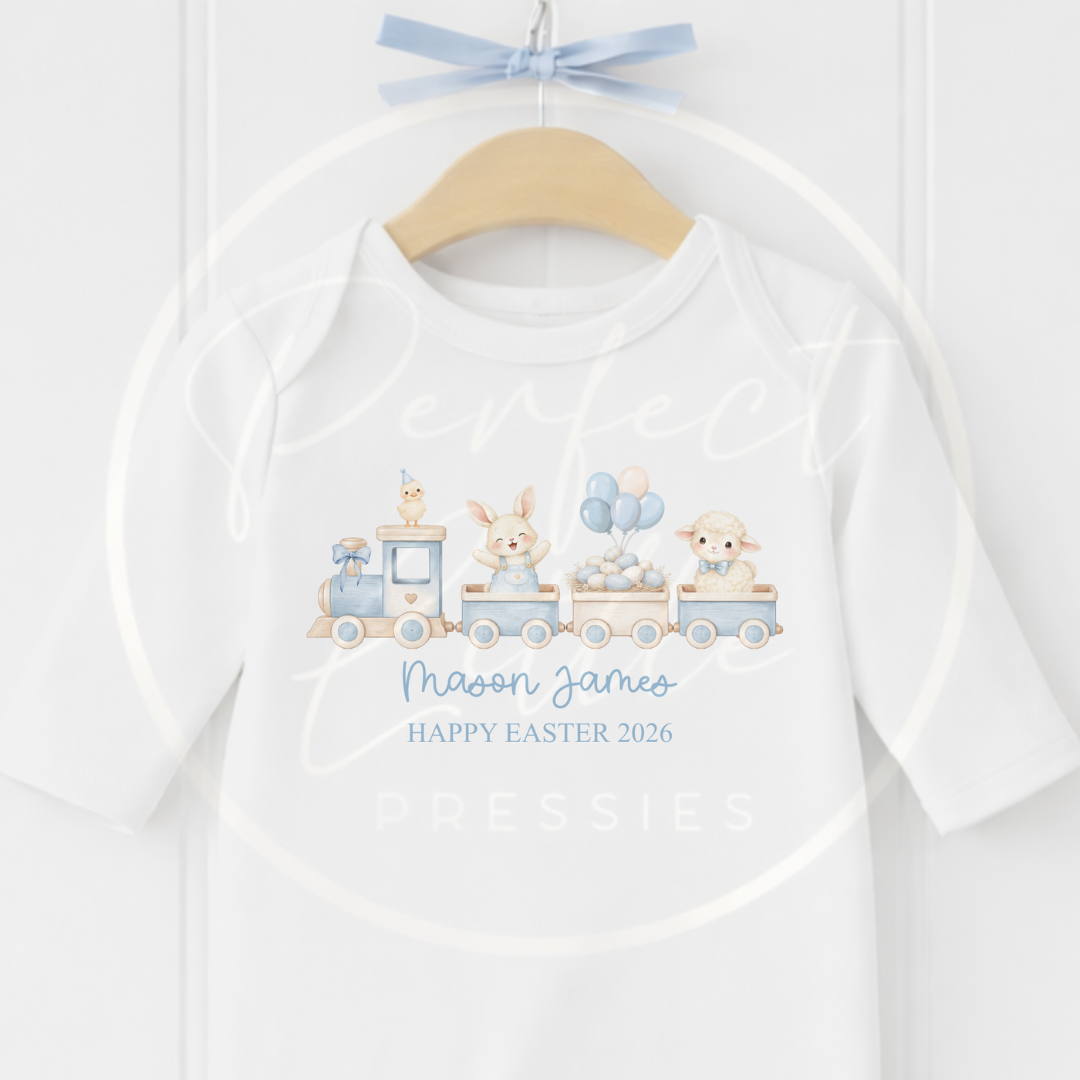 Easter - Blue Bunny Train Sleepsuit