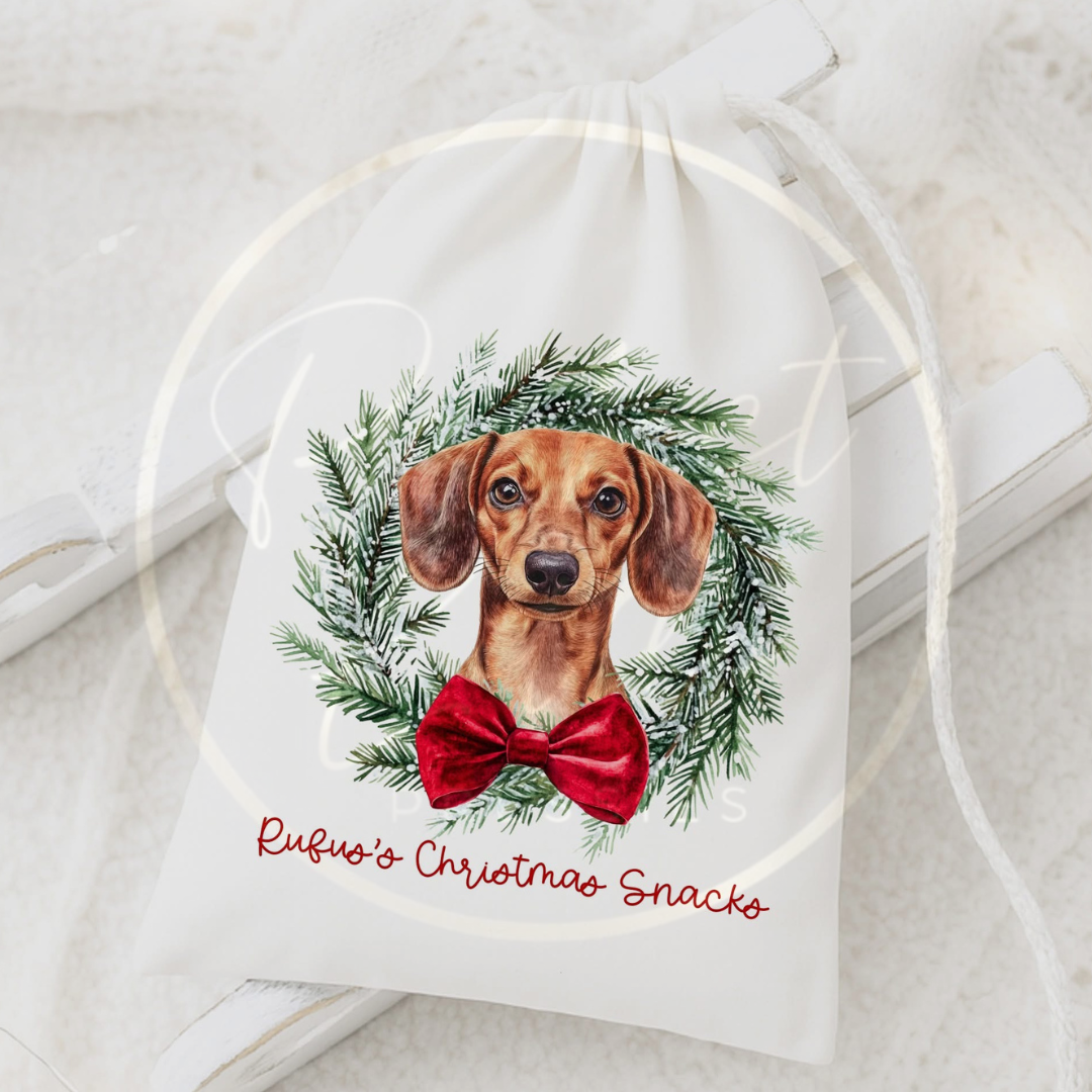 Christmas Drawstring Bag - Dog Wreath