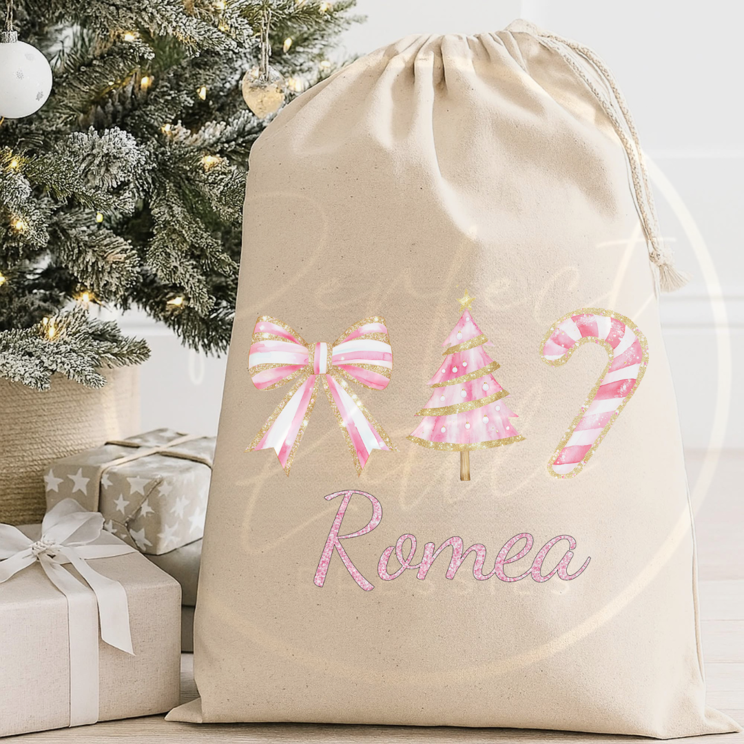 Christmas Sack - Pink Glitter Trio