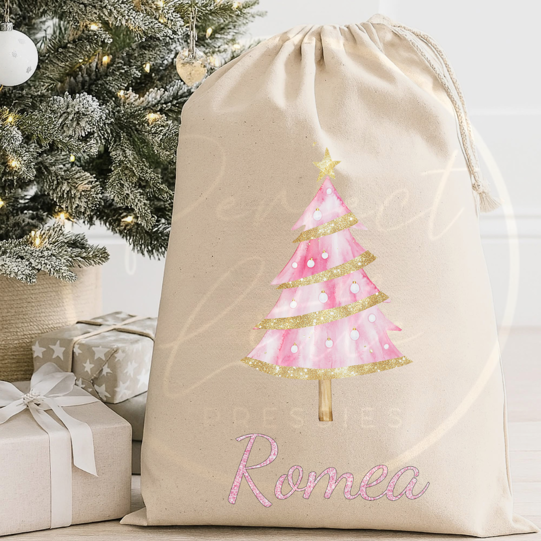 Christmas Sack - Pink Glitter Tree