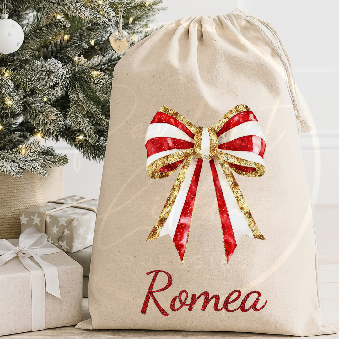 Christmas Sack - Red Glitter Bow