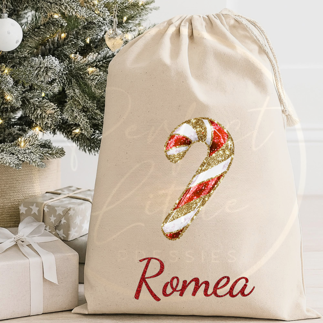 Christmas Sack - Red Glitter Candy Cane