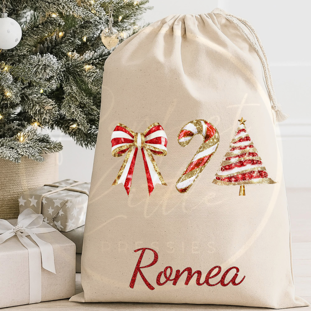 Christmas Sack - Red Glitter Trio