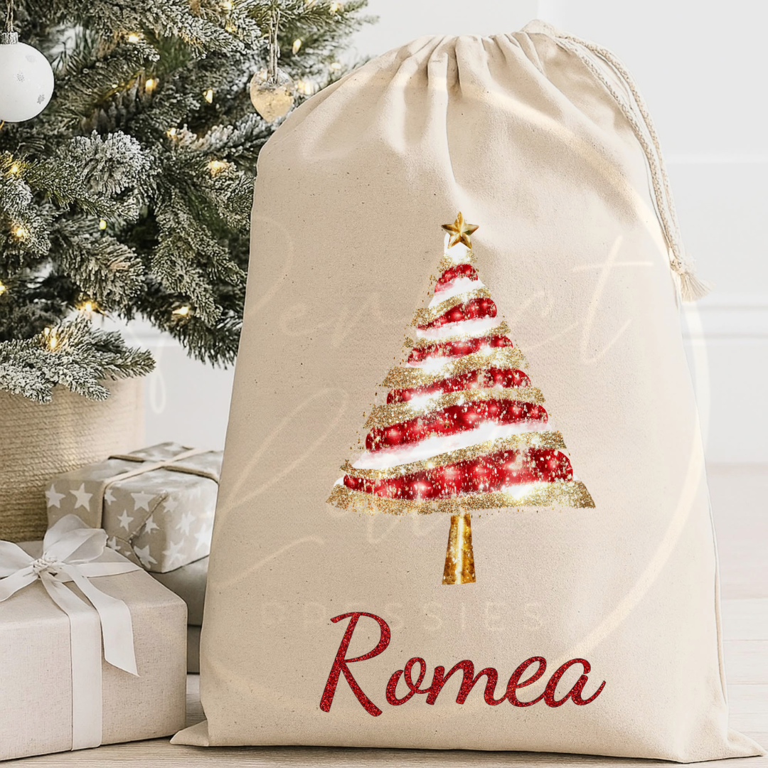 Christmas Sack - Red Glitter Tree