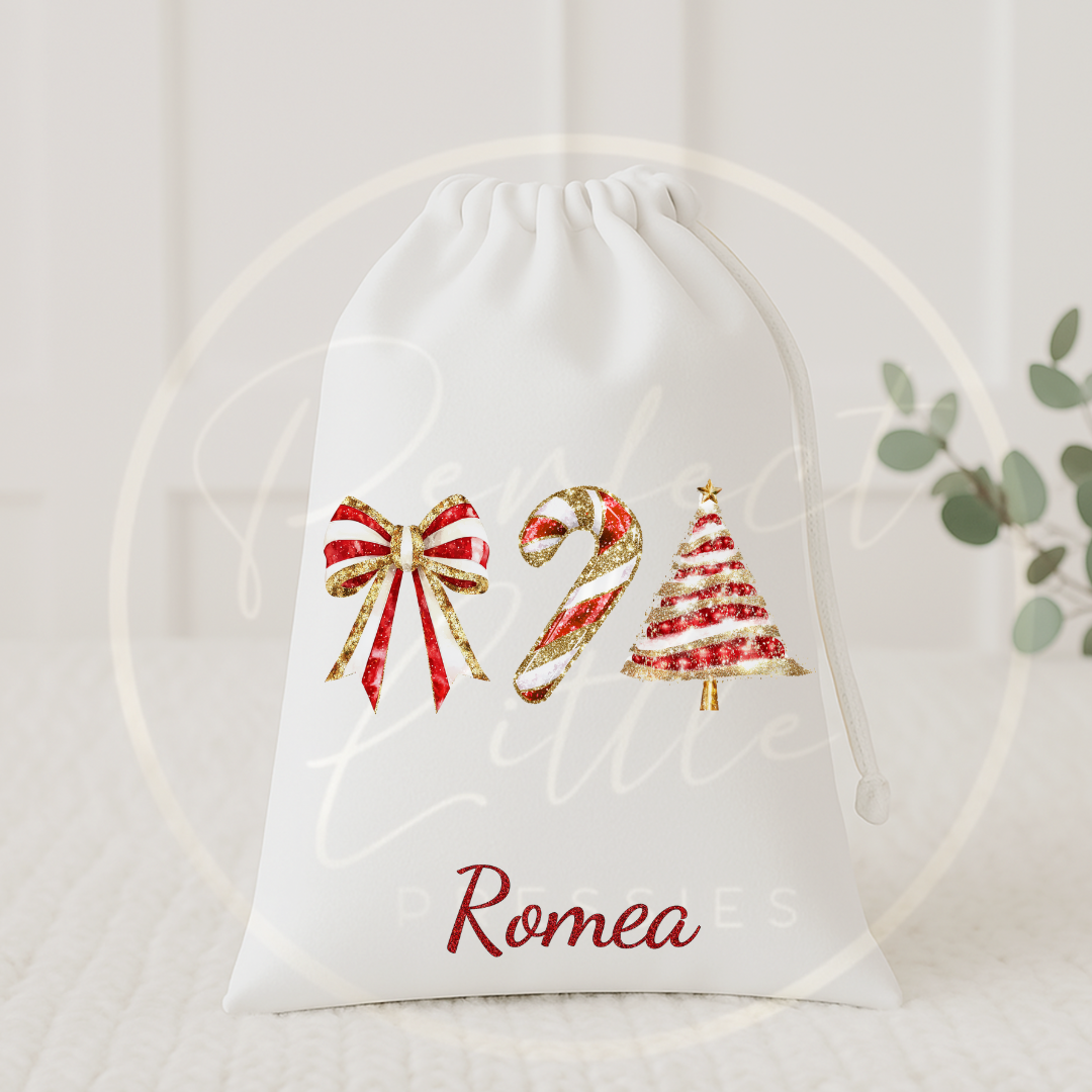 Christmas Drawstring Bag - Red Glitter Trio