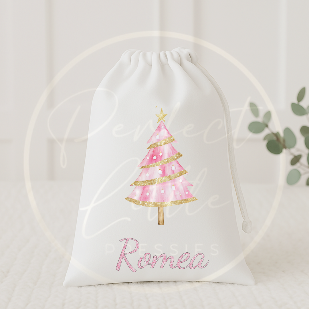 Christmas Drawstring Bag - Pink Glitter Tree