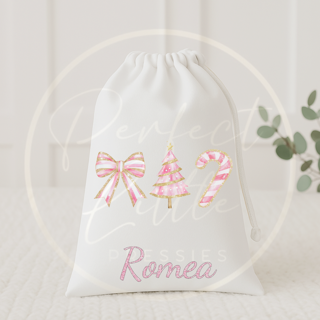 Christmas Drawstring Bag - Pink Glitter Trio