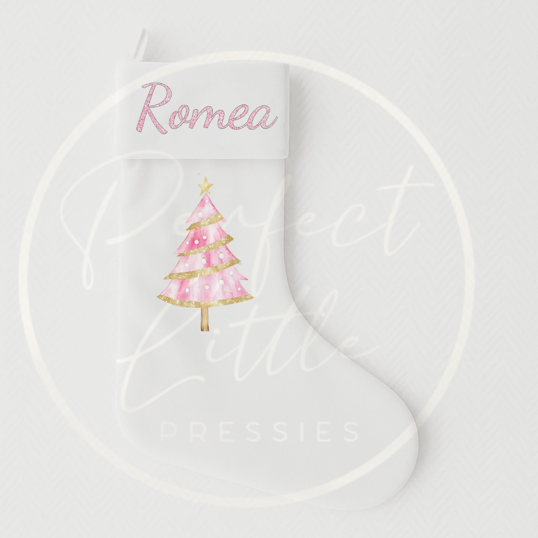 Christmas Stocking - Pink Glitter Tree