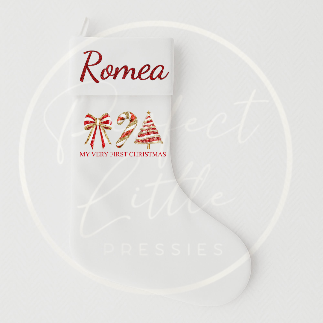 Christmas Stocking - Red Glitter Trio First Christmas
