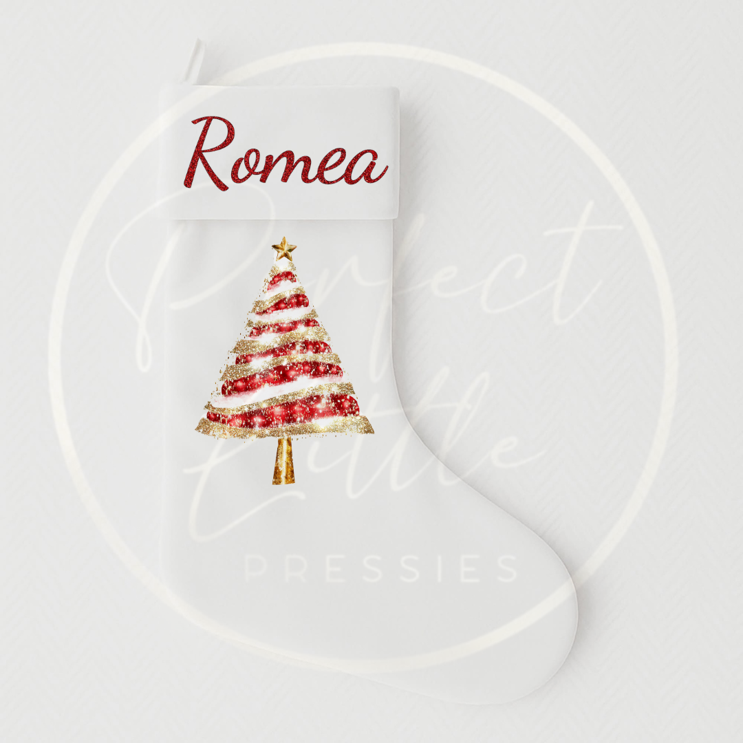 Christmas Stocking - Red Glitter Tree