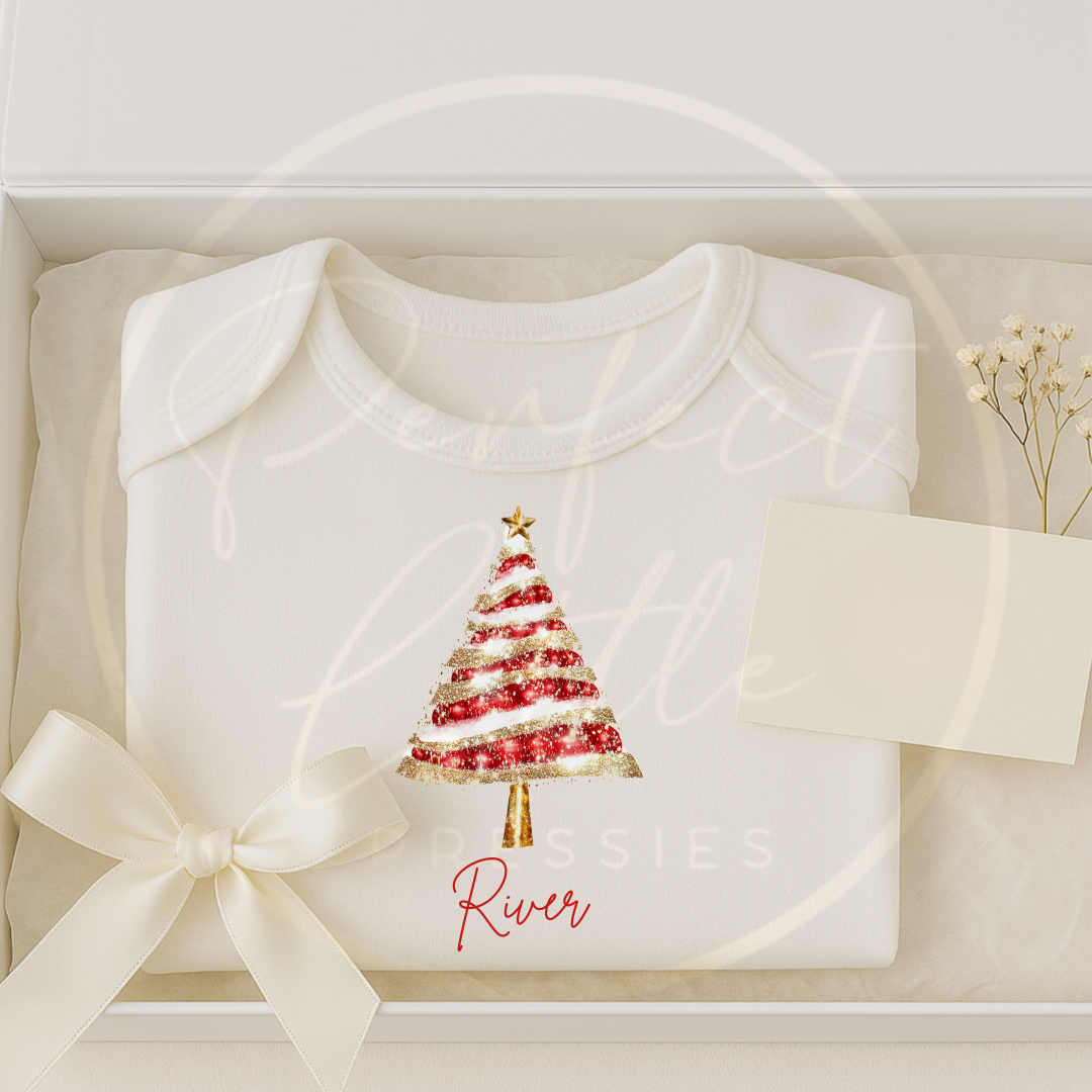 Christmas Baby Grow - Red Glitter Tree