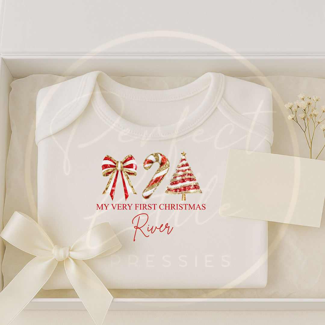 Christmas Baby Grow - Red Glitter Trio First Christmas