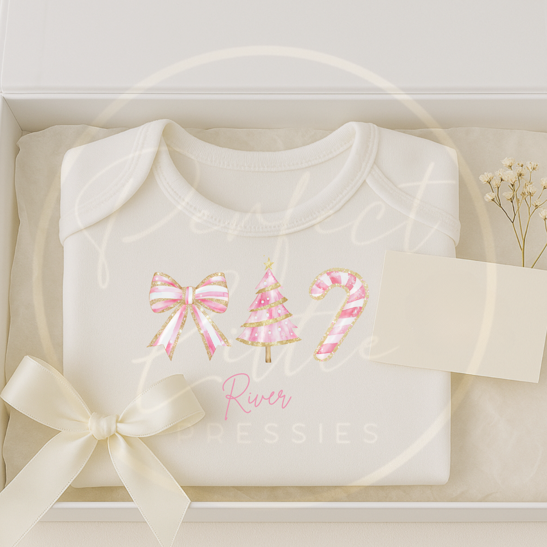 Christmas Baby Grow - Pink Glitter Trio