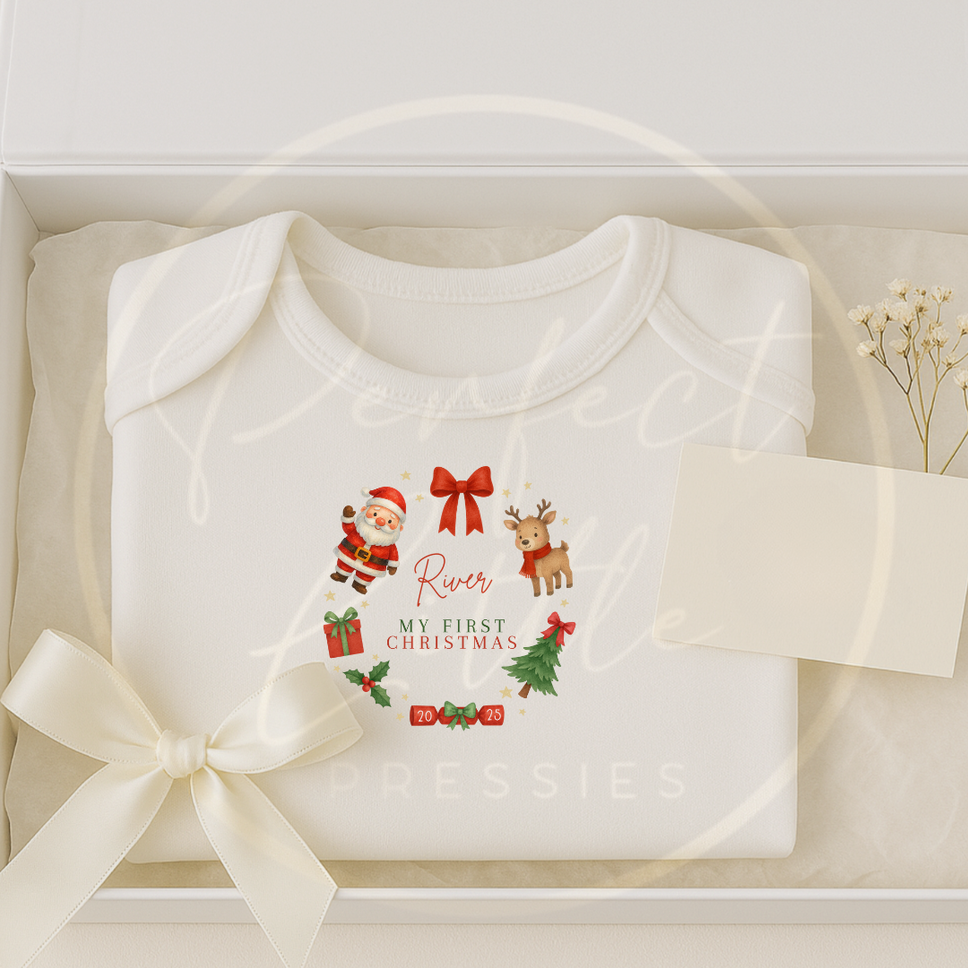 Christmas Baby Grow - Christmas Friends Wreath First Christmas