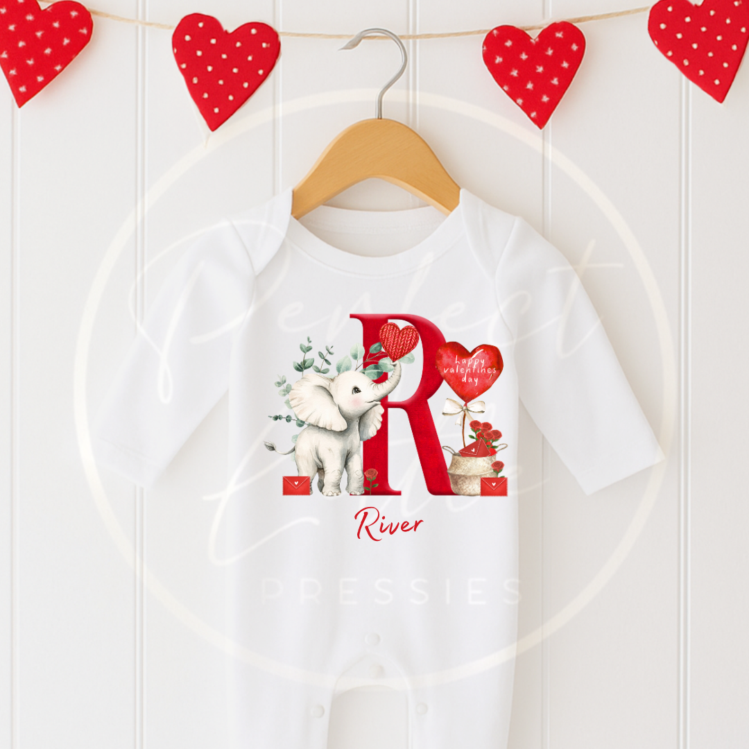 Valentines - Elephant Initial Sleepsuit