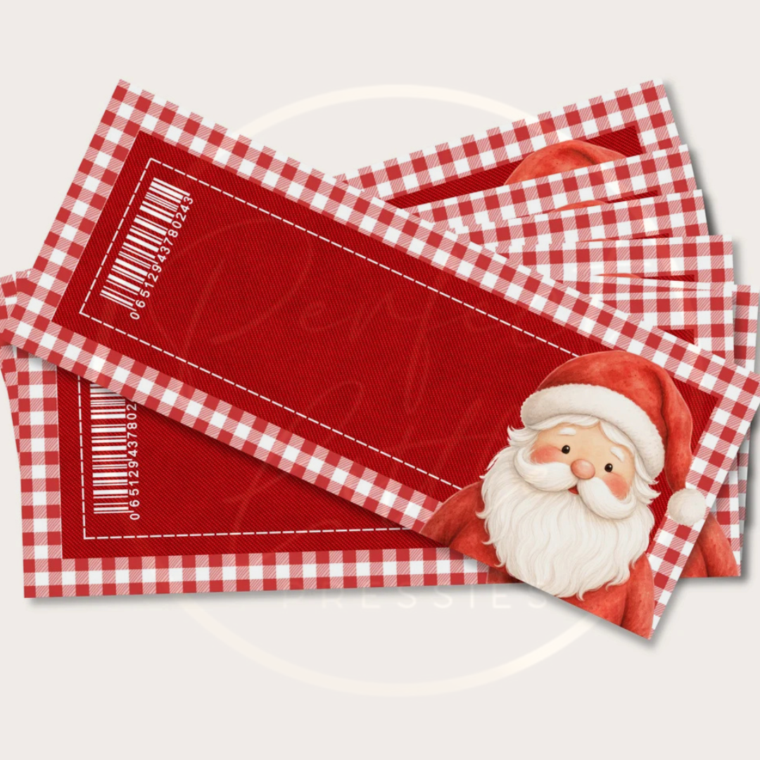 Christmas - Red Gingham Santa Faux Ticket
