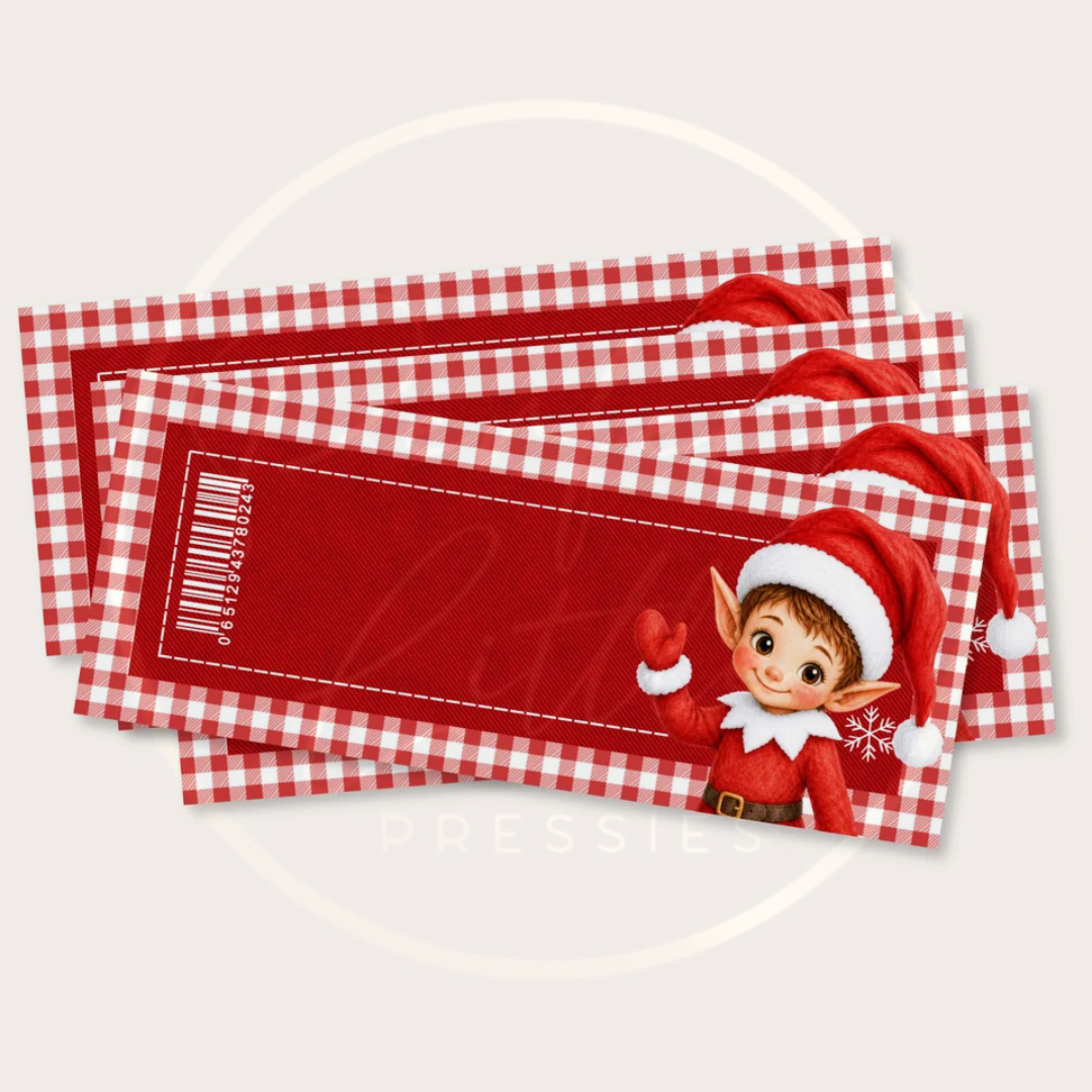 Christmas - Red Gingham Elf Faux Ticket
