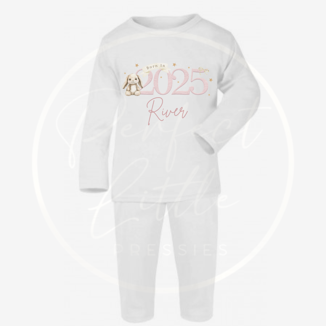Baby Pyjamas - Pink Born In 2025 Design Soft Bunny
