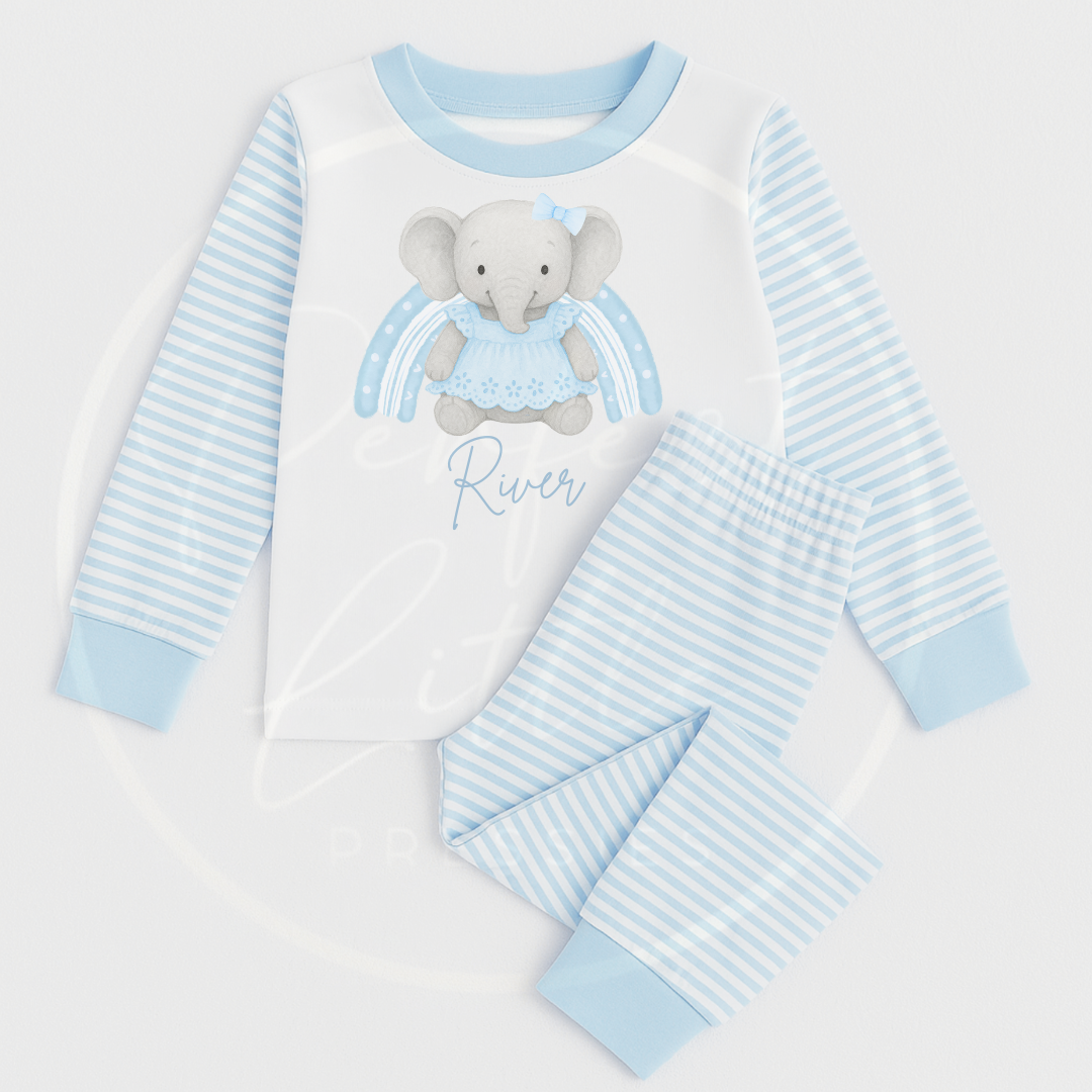 Kids Pyjamas - Blue Elephant Rainbow