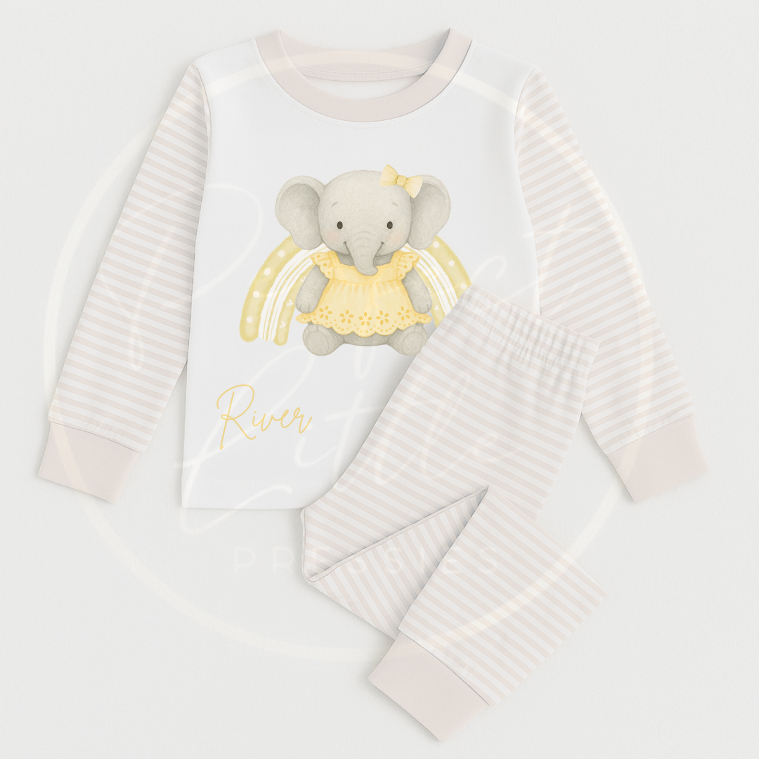 Kids Pyjamas - Yellow Elephant Rainbow