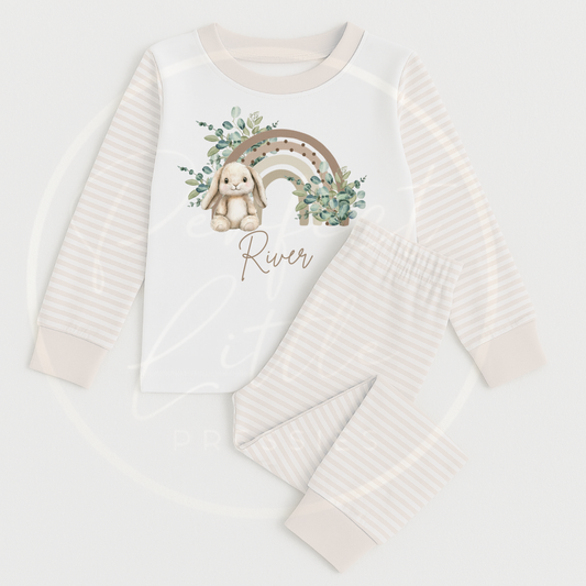 Kids Pyjamas - Beige Bunny Rainbow