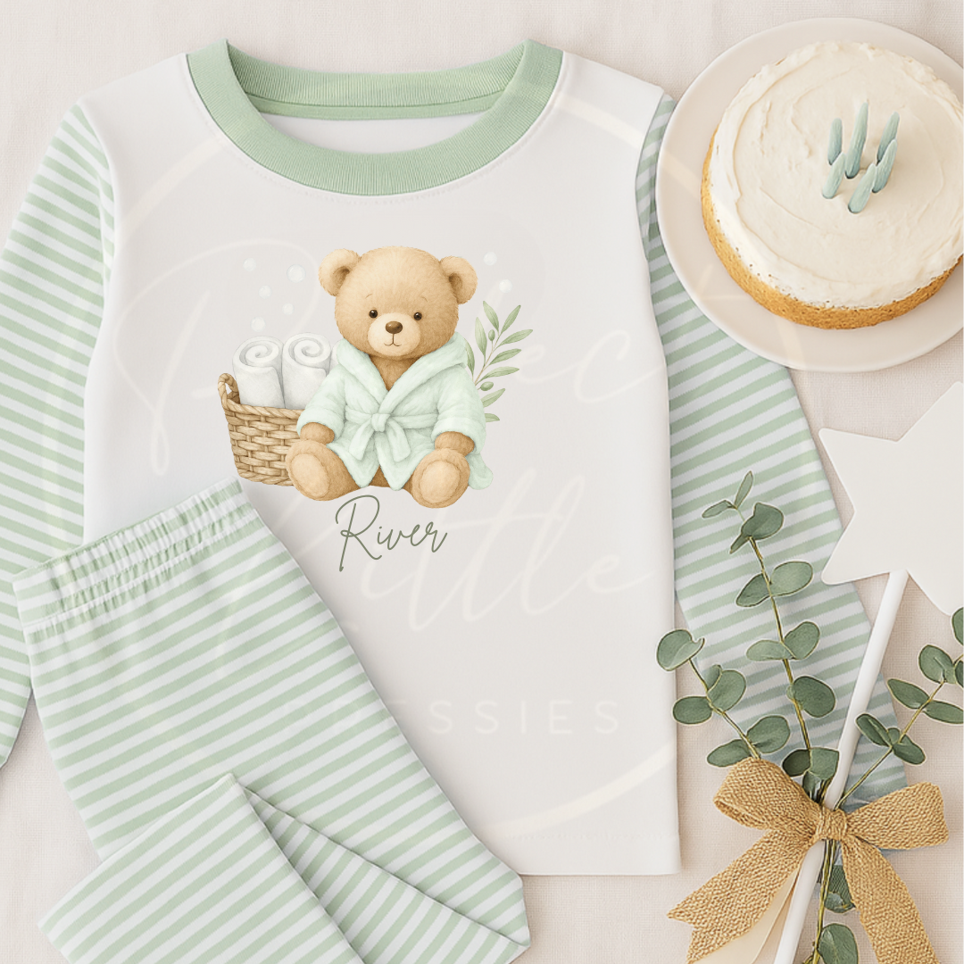 Kids Pyjamas - Sage Bedtime Bear