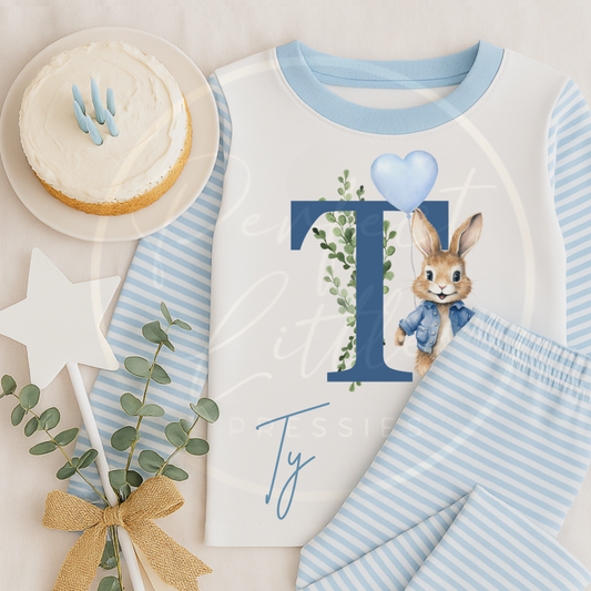 Blue Pyjamas - Bunny Initial Design