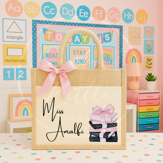 Teacher Tote Bag - Book/Bow Design