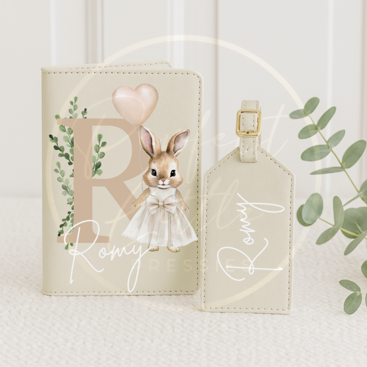 Passport Cover and Luggage Tag - Bunny Design Dress