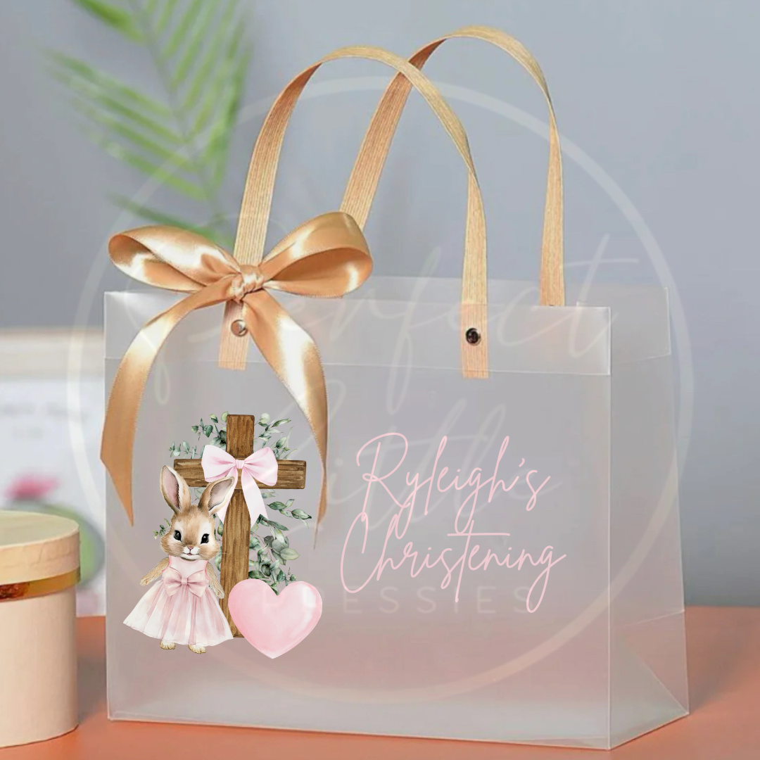 Frosted Gift Bag - Pink Flopsy Christening