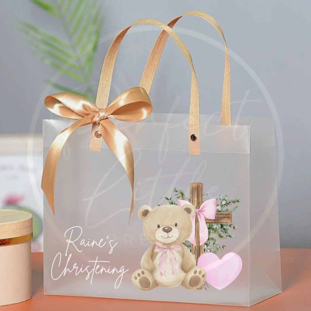 Frosted Gift Bag - Bow Bear Christening
