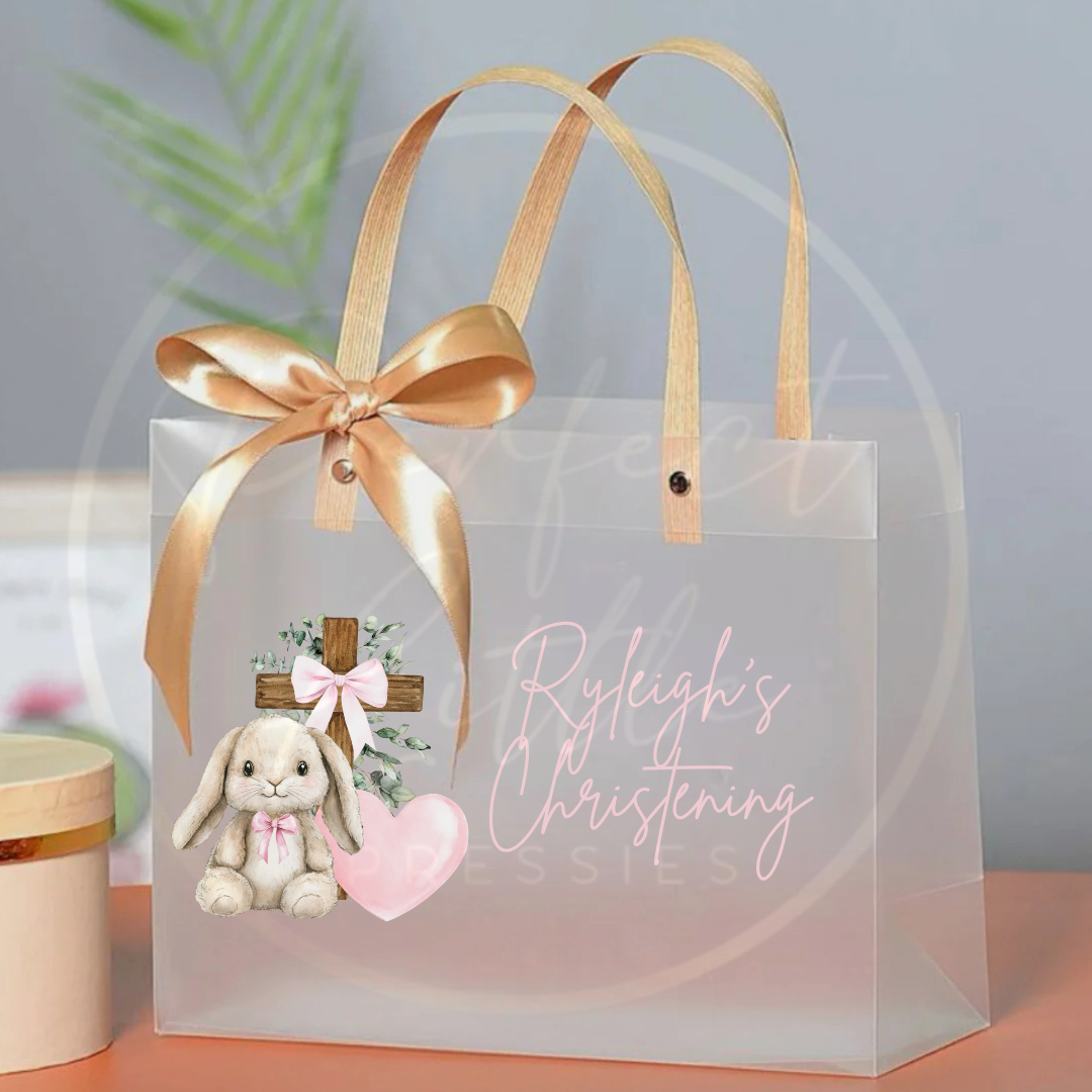 Frosted Gift Bag - Pink Bunny Christening