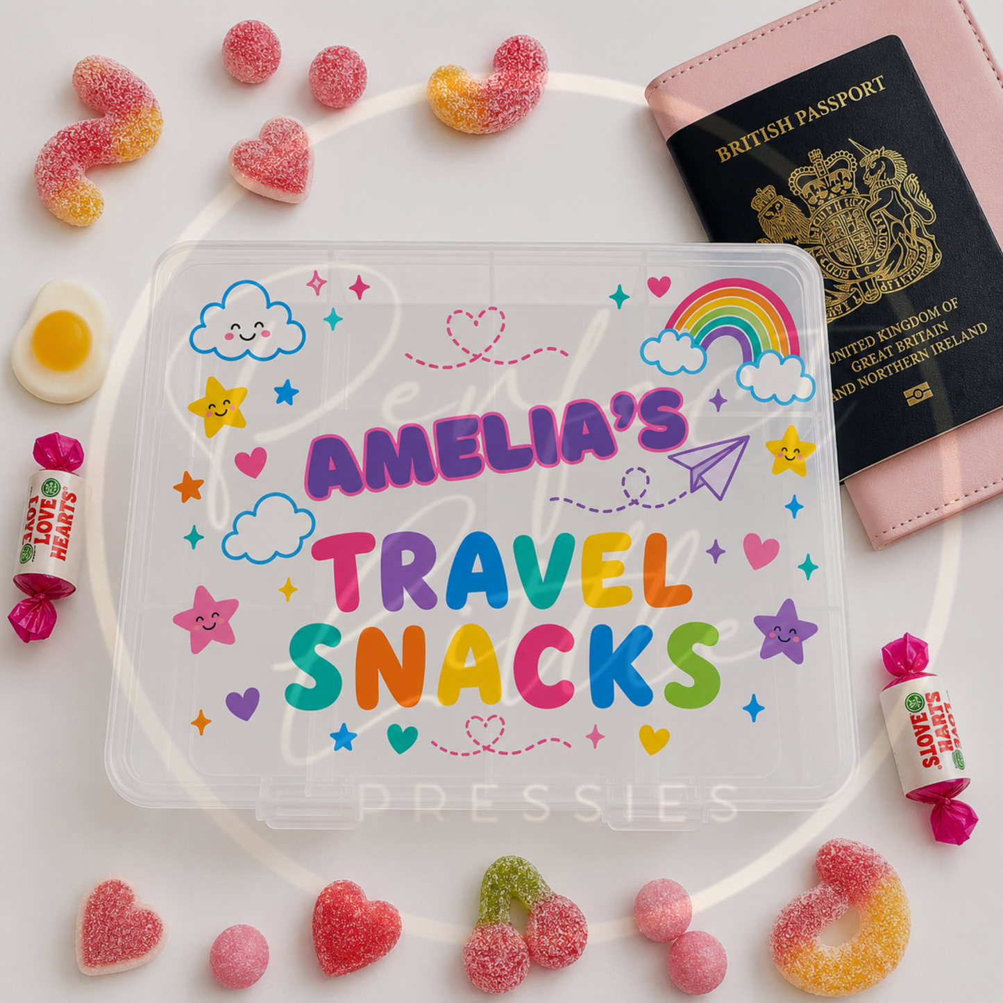 CUSTOM ADHESIVE DECAL - Colourful Rainbow Travel Snacks