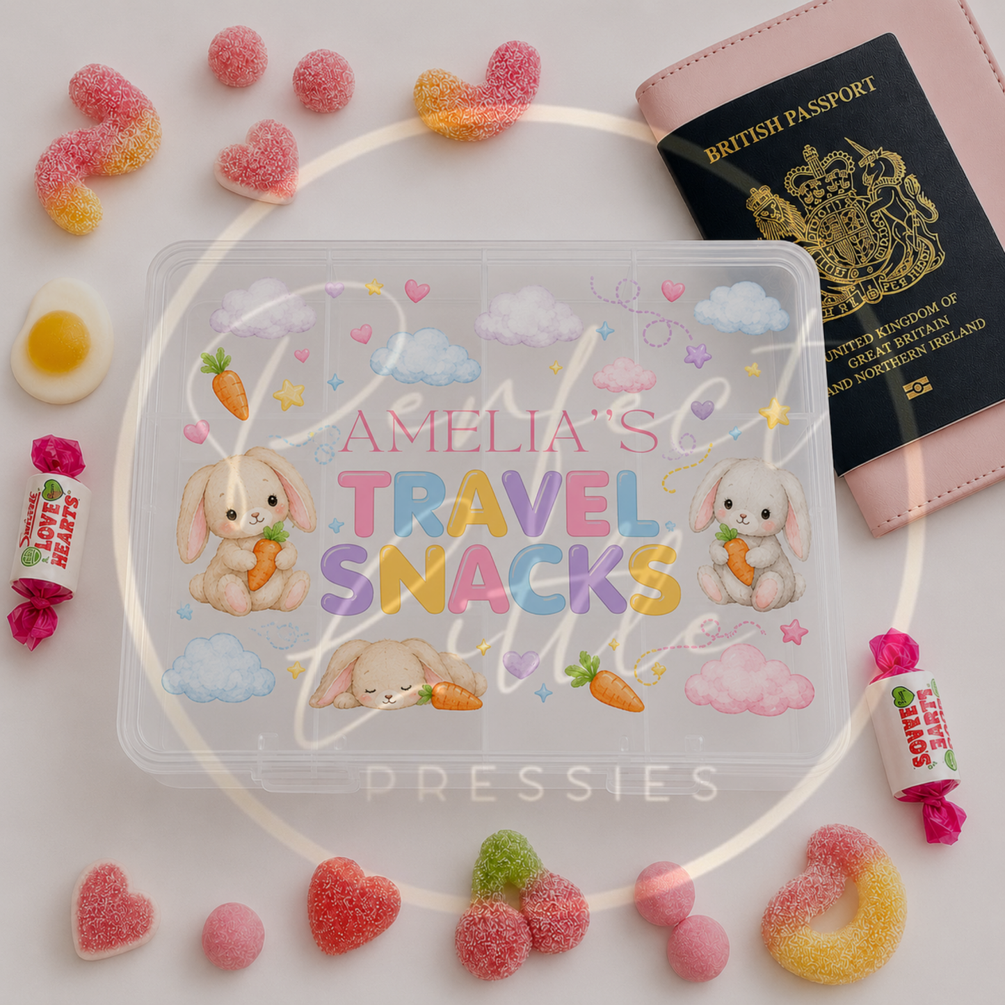 CUSTOM ADHESIVE DECAL - Bunny Cloud Travel Snacks