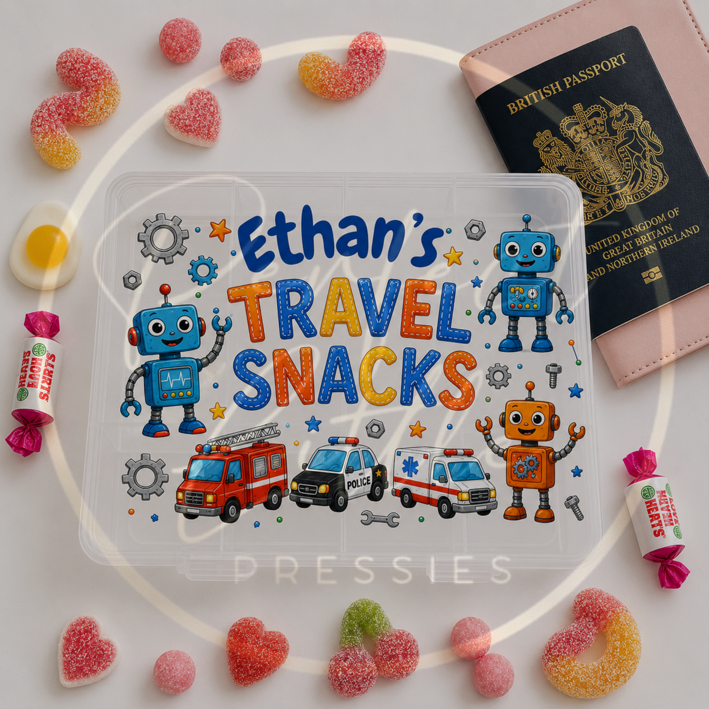 CUSTOM ADHESIVE DECAL - Robot Emergency Travel Snacks