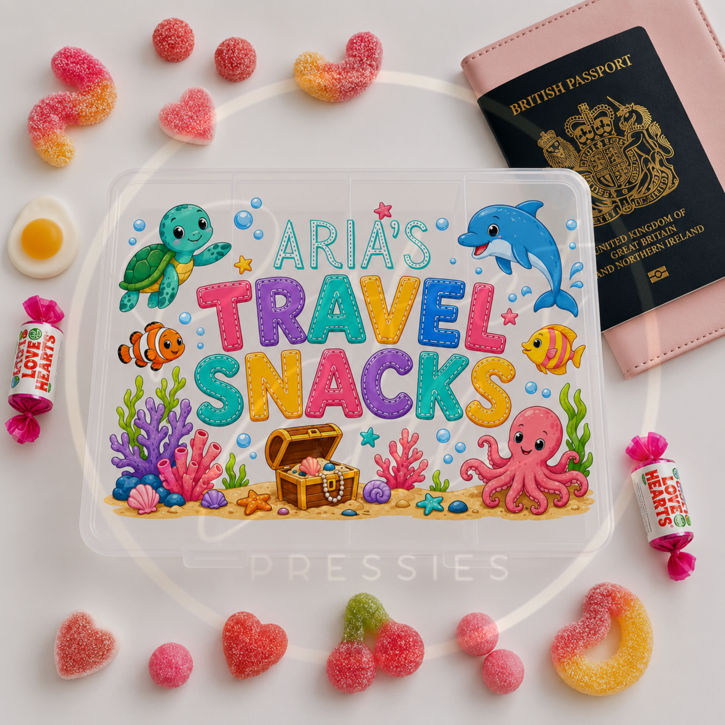 CUSTOM ADHESIVE DECAL - Sea Themed Travel Snacks