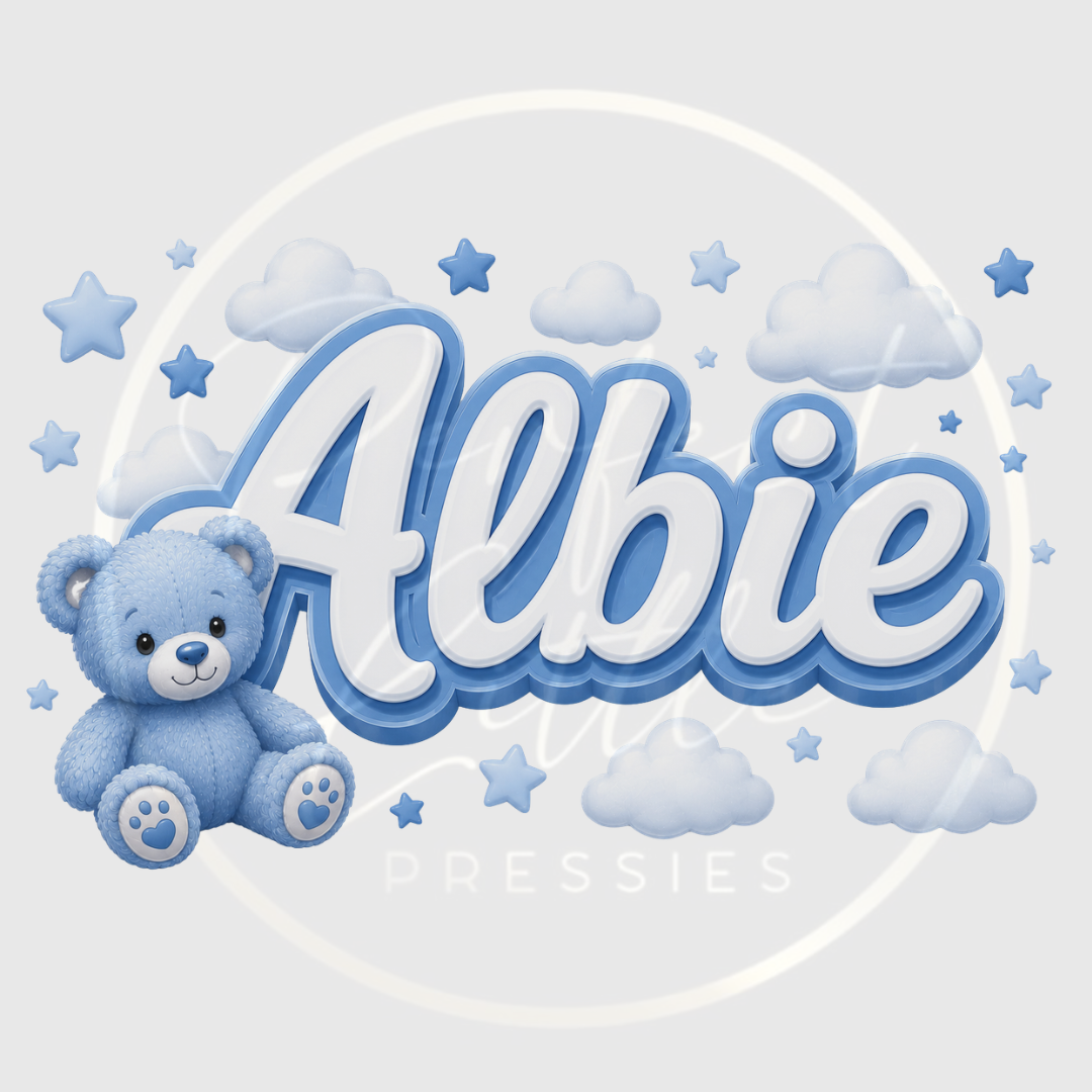 CUSTOM ADHESIVE DECAL - Blue Boy Cloud Bear Name