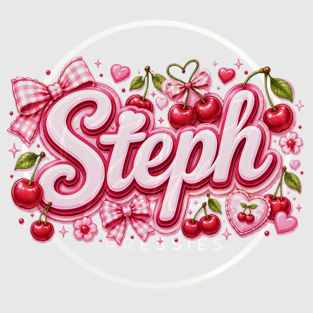 CUSTOM ADHESIVE DECAL - Pink/Red Cherry Name