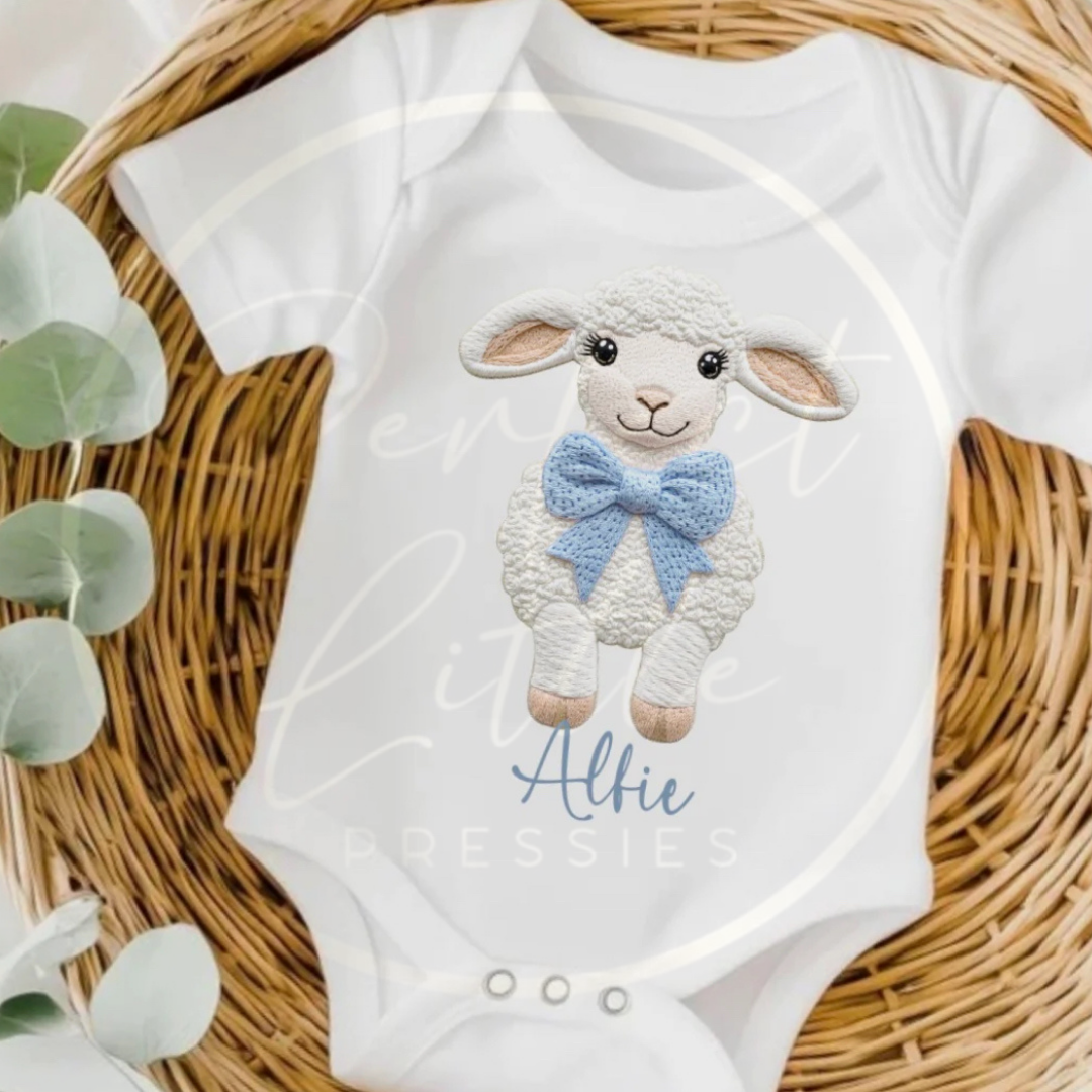 Lamb Embroidery Effect Baby Grow