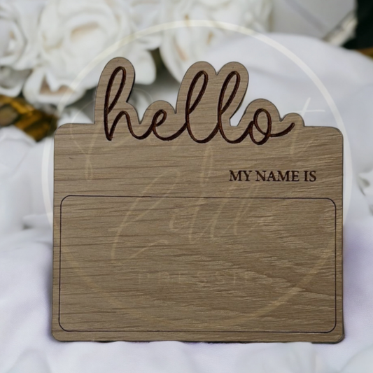 Plain Hello My Name Is Oak Plaque